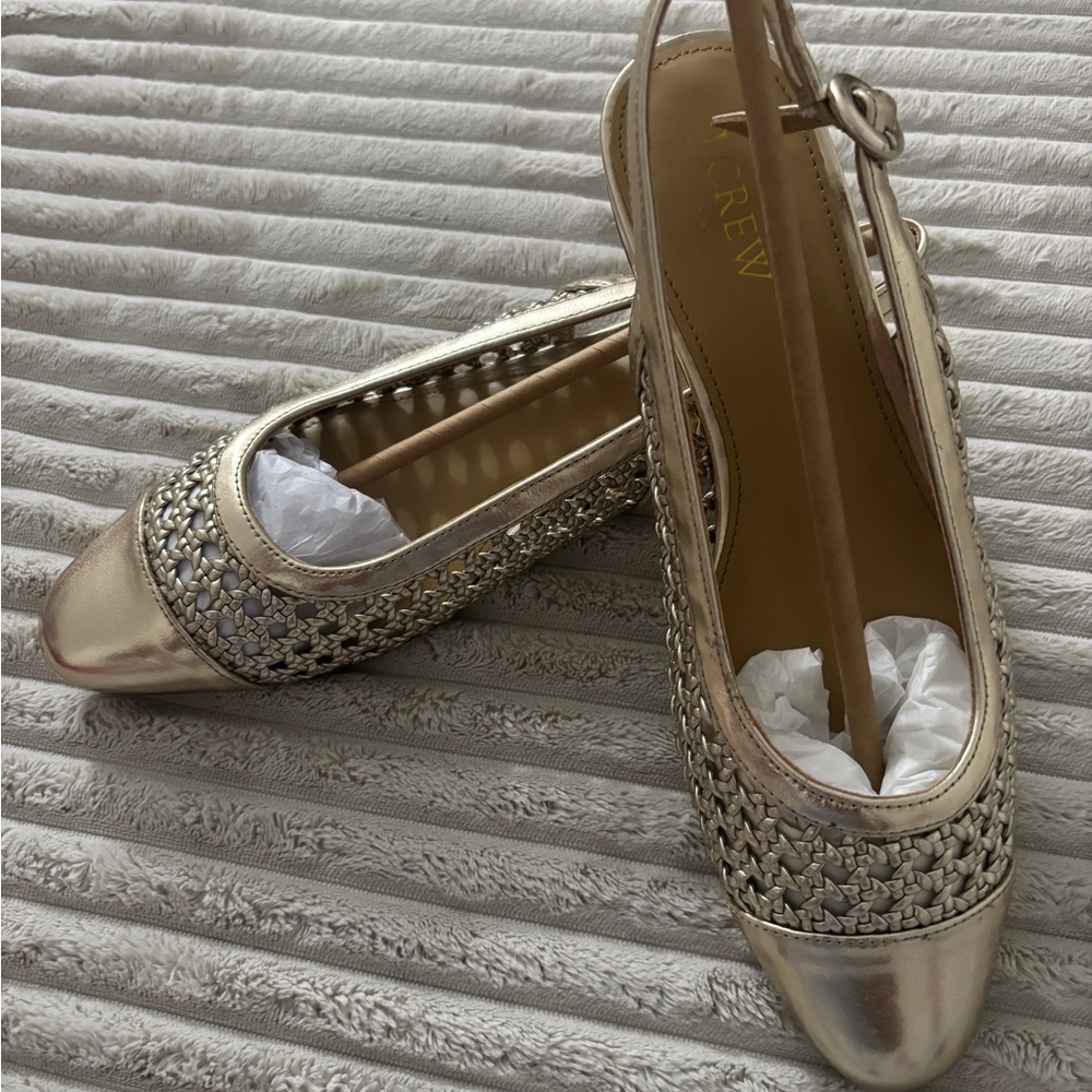 J. Crew Metallic Gold Woven Slingback Flats